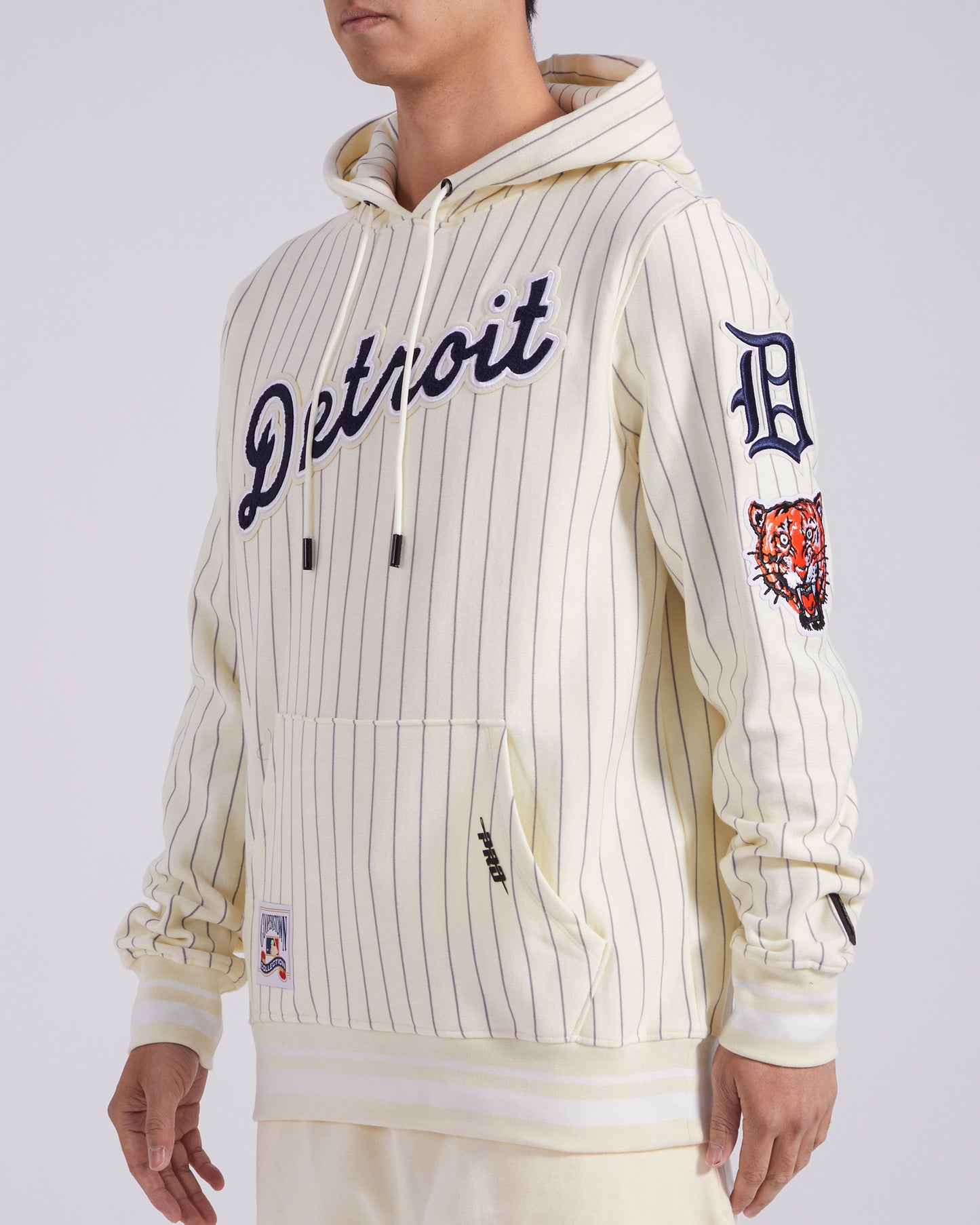 MLB DETROIT TIGERS PINSTRIPE RETRO CLASSIC RIB FLC PO HOODIE (EGGSHELL/ GREY)