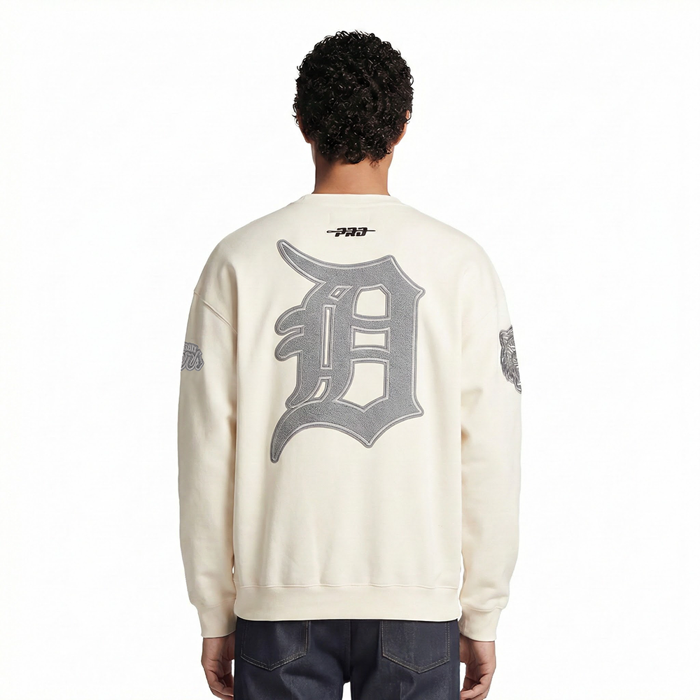 MLB DETROIT TIGERS REVERSE FRENCH TERRY MEN'S DROP SHOULDER FLEECE CREWNECK (EGGSHELL)