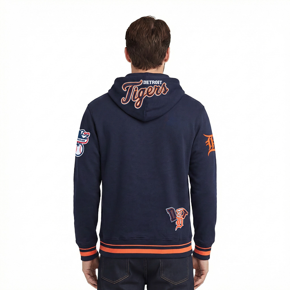 MLB DETROIT TIGERS CITY RANSOM MEN'S RIB FLEECE PULLOVER HOODIE (MIDNIGHT NAVY/ORANGE/MIDNIGHT NAVY)