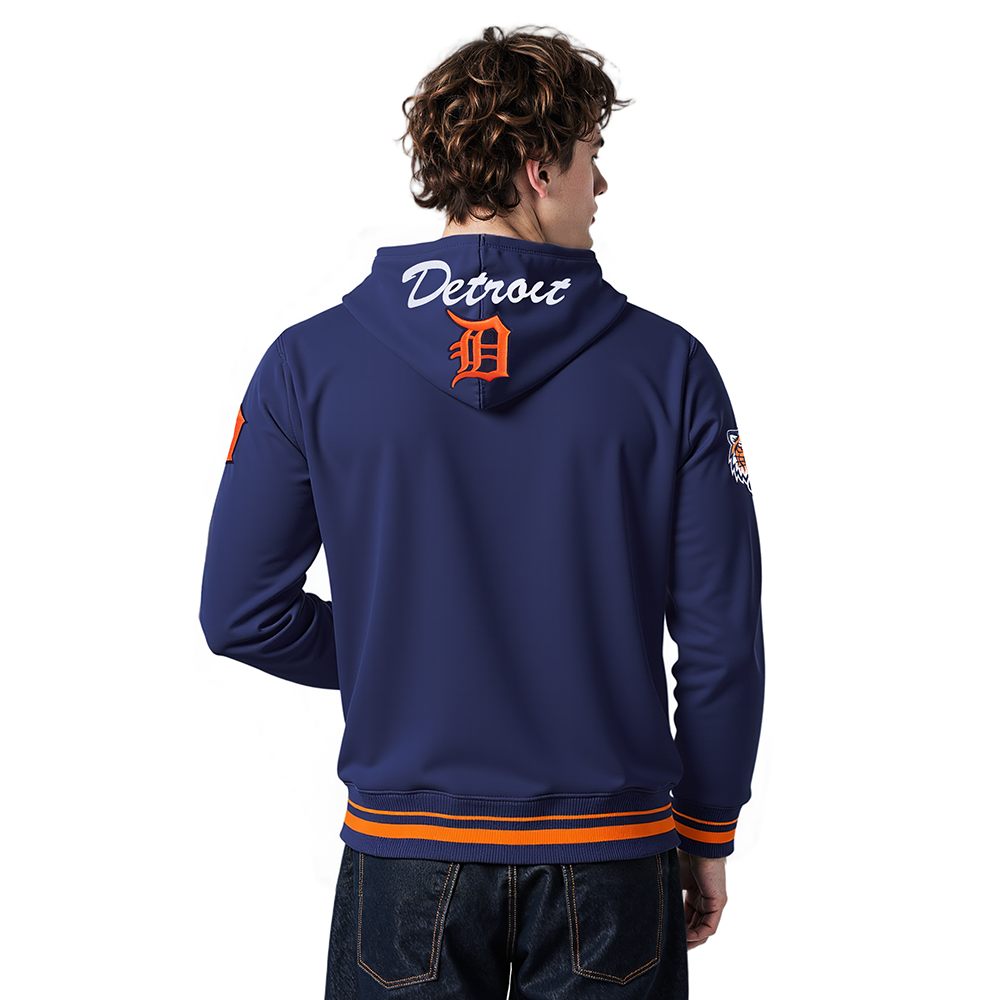MLB DETROIT TIGERS TEAM BADGE MEN'S RIB FLC PO HOODIE (MIDNIGHT NAVY/ORANGE/MIDNIGHT NAVY)