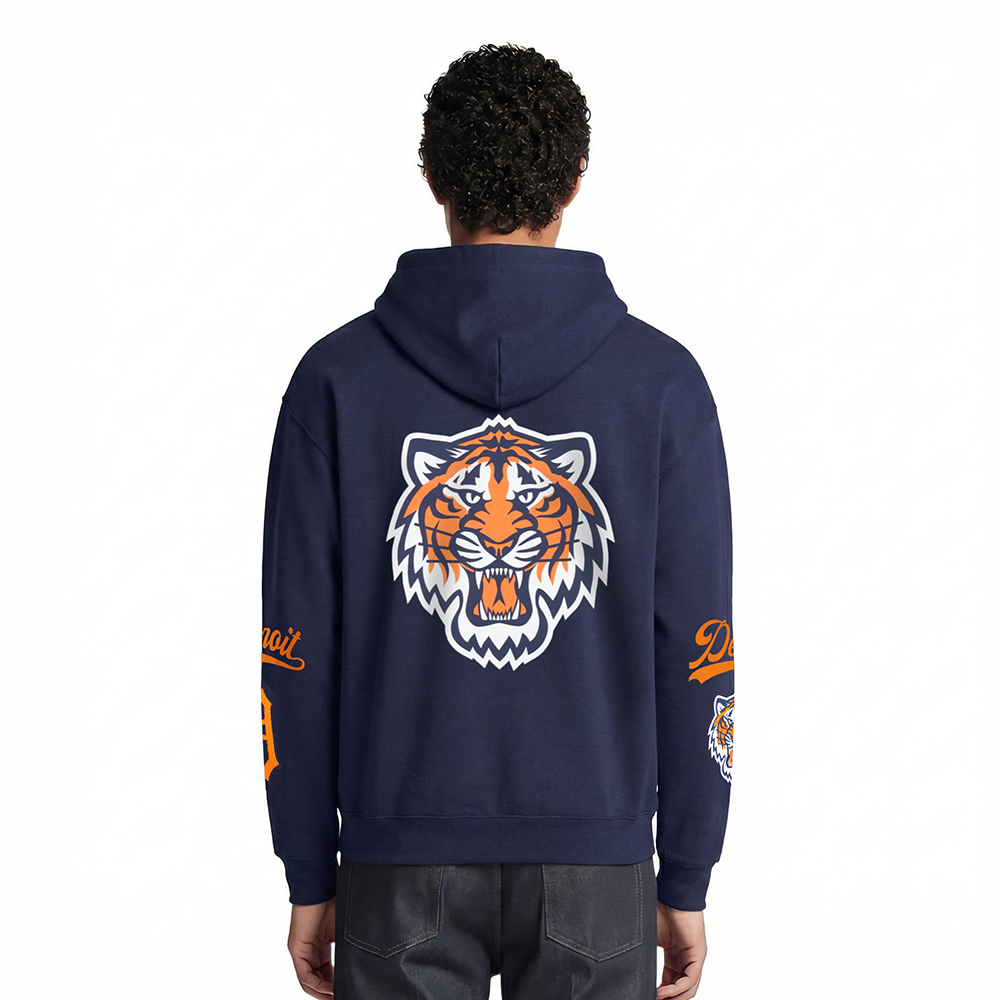 MLB DETROIT TIGERS LIVING LARGE MEN'S DROP SHOULDER FLC PO HOODIE (MIDNIGHT NAVY)