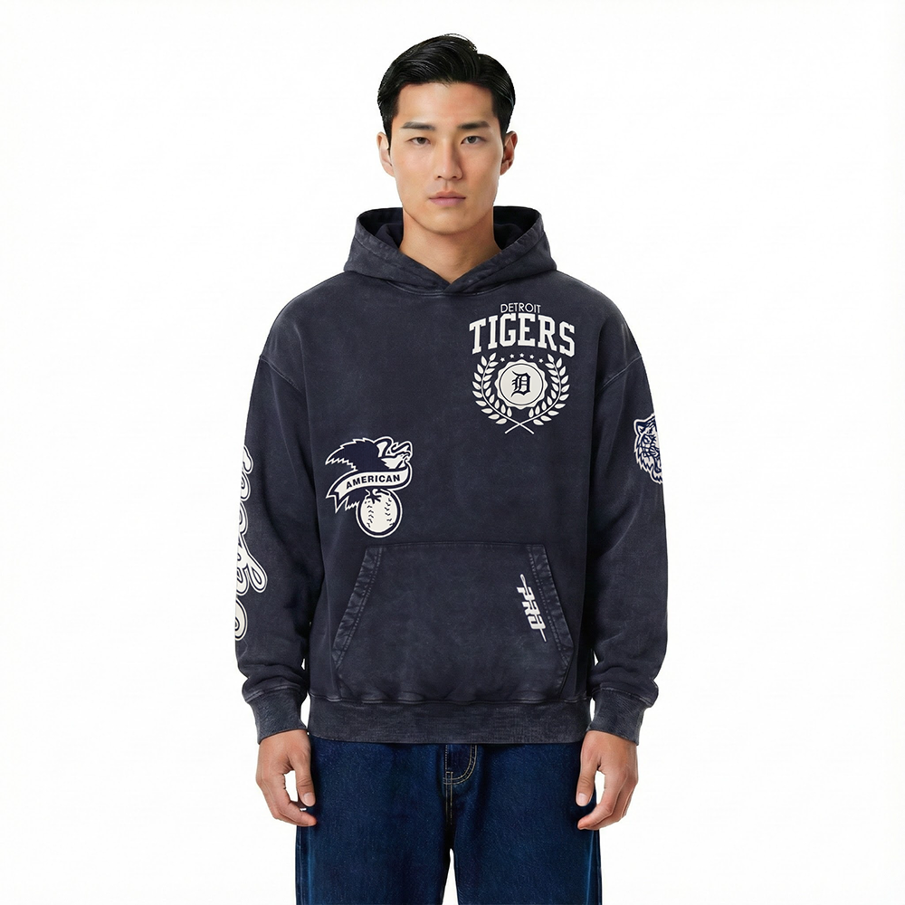 MLB DETROIT TIGERS STREET TEAM MEN'S ENZYME WASH DS FT PO HOODIE (WASHED MIDNIGHT NAVY)
