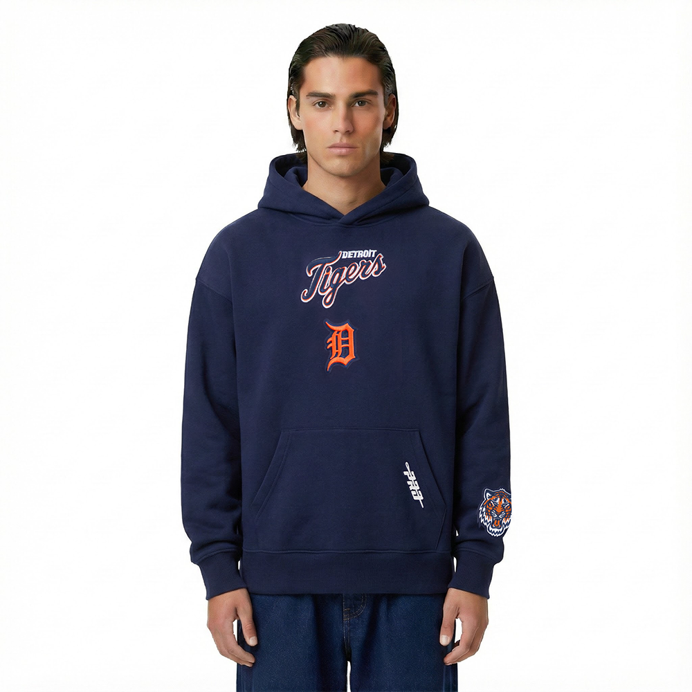 MLB DETROIT TIGERS WINGSPAN MEN'S DROP SHOULDER FLC PO HOODIE (MIDNIGHT NAVY)