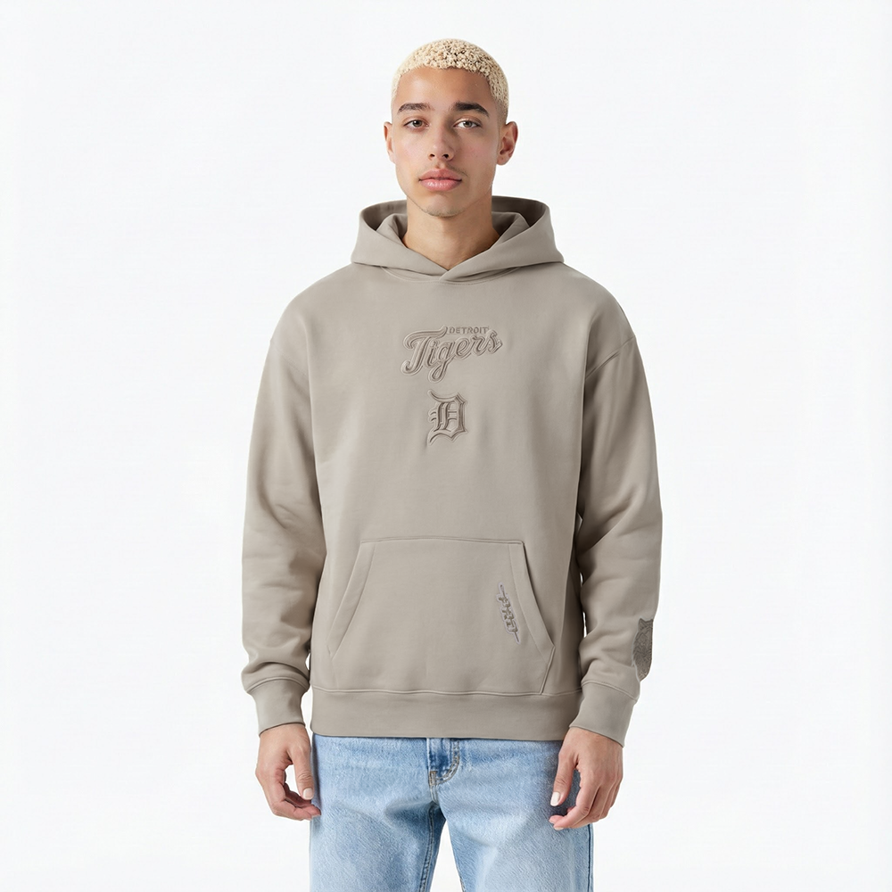 MLB DETROIT TIGERS WINGSPAN MEN'S DROP SHOULDER FLC PO HOODIE (TAUPE)
