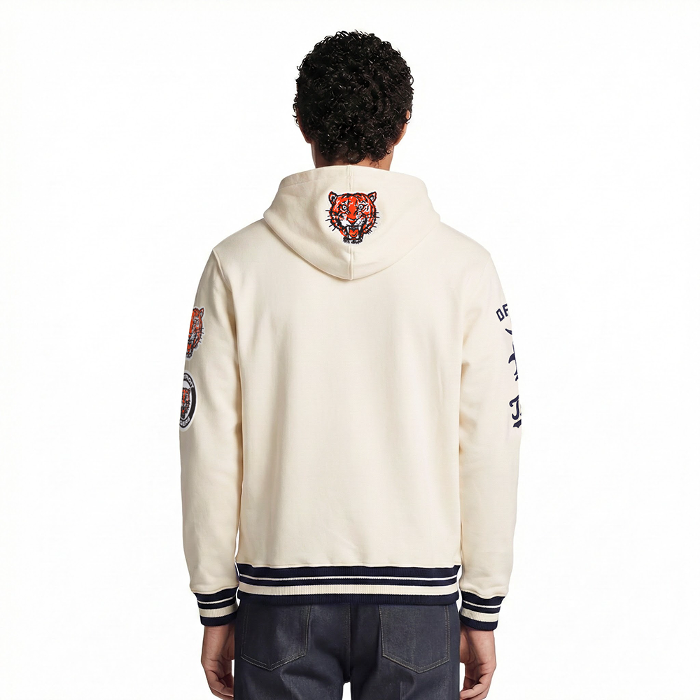 MLB DETROIT TIGERS RETRO CLASSICS MEN'S RIB FLC PO HOODIE (EGGSHELL/ MIDNIGHT NAVY)