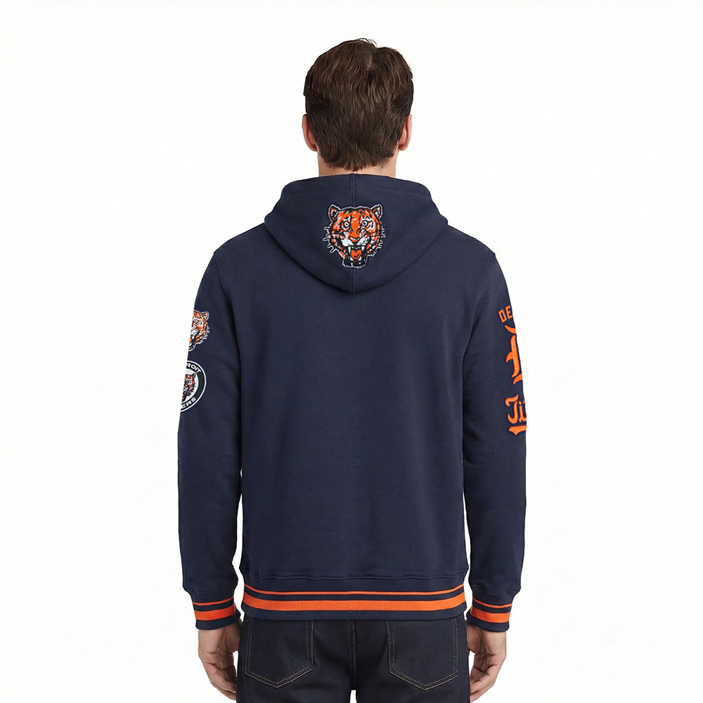 MLB DETROIT TIGERS RETRO CLASSICS MEN'S RIB FLC PO HOODIE (MIDNIGHT NAVY/ORANGE/MIDNIGHT NAVY)