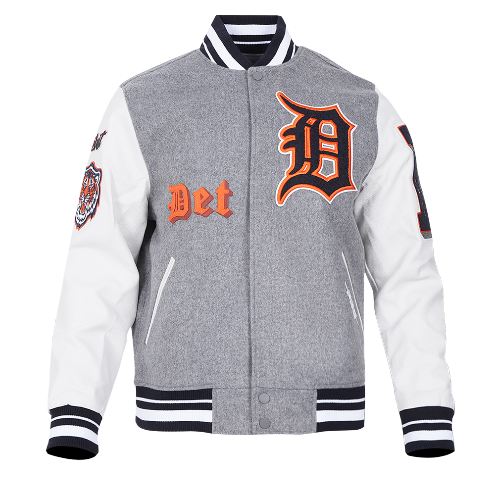 MLB DETROIT TIGERS OLD ENGLISH MEN S RIB WOOL VARSITY JACKET HEATHER Pro Standard