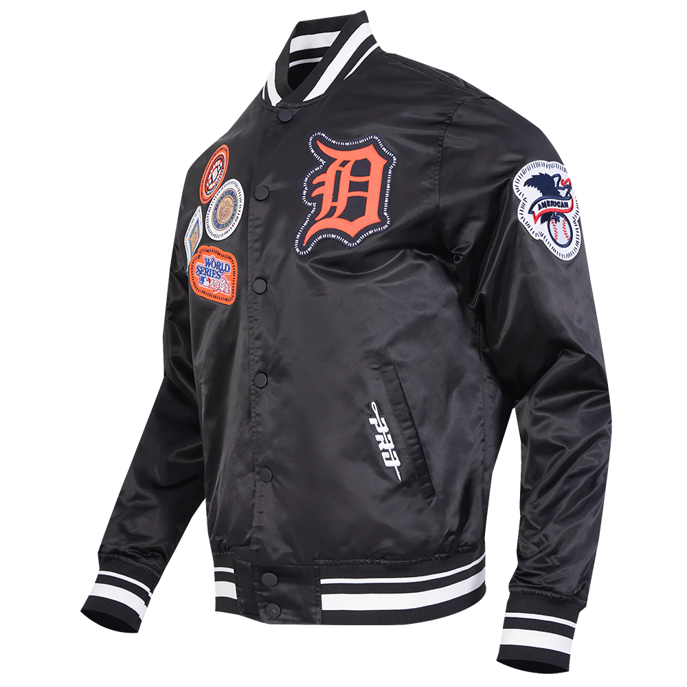 MLB DETROIT TIGERS DIY PICK STITCH MEN'S RIB SATIN JACKET (BLACK)