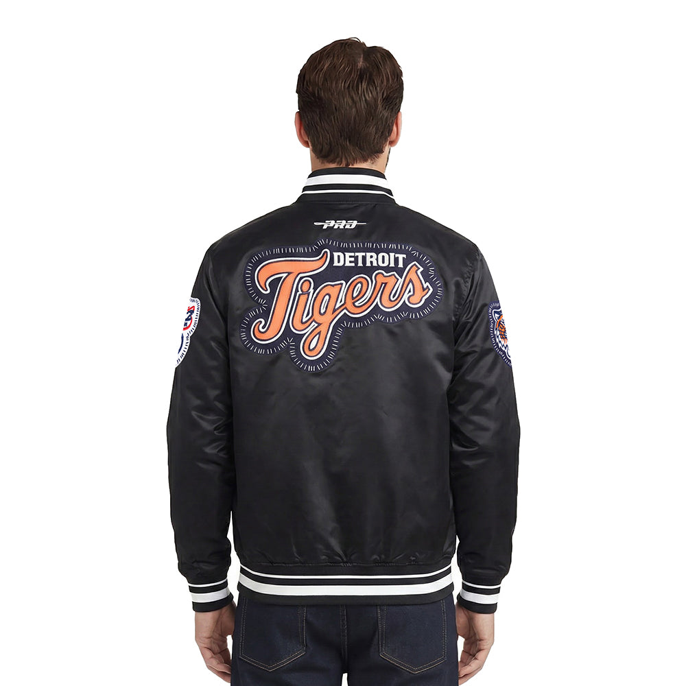 MLB DETROIT TIGERS DIY PICK STITCH MEN'S RIB SATIN JACKET (BLACK)