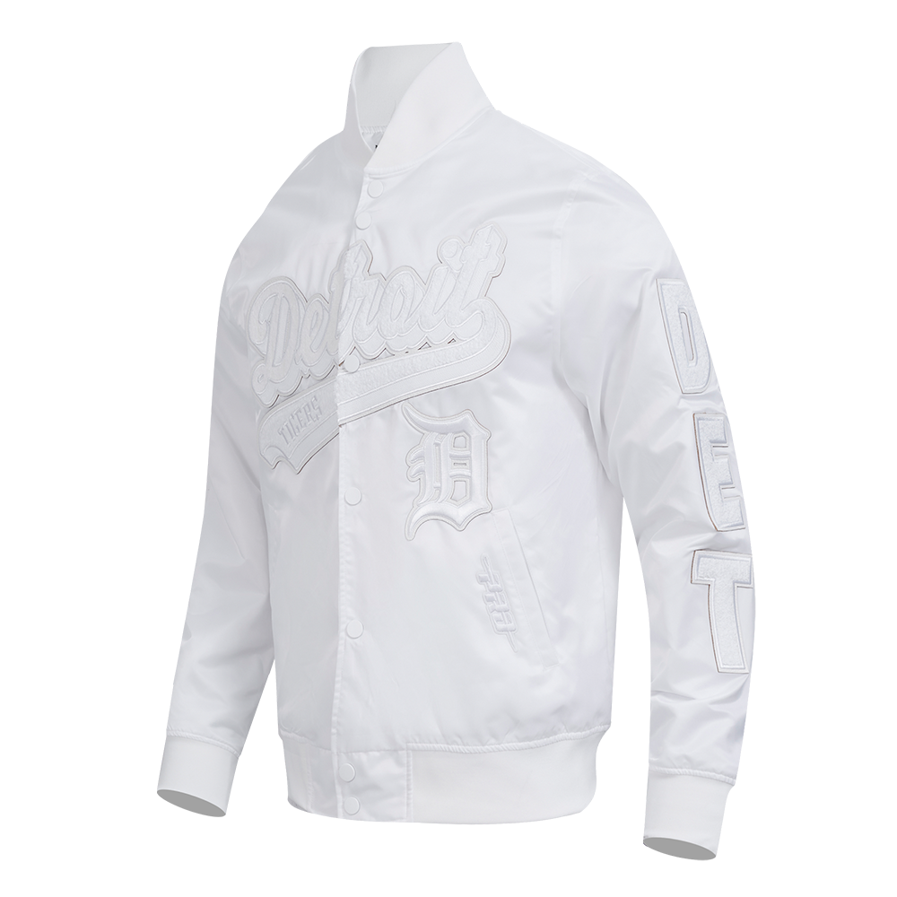 MLB DETROIT TIGERS WHITE OUT MEN'S SATIN JACKET (WHITE)