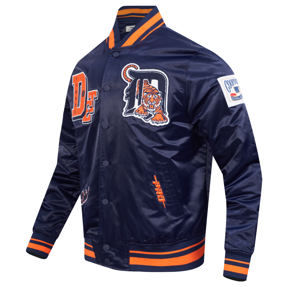 MLB DETROIT TIGERS BEST OF MEN'S RIB SATIN JACKET (MIDNIGHT NAVY/ORANGE/MIDNIGHT NAVY)