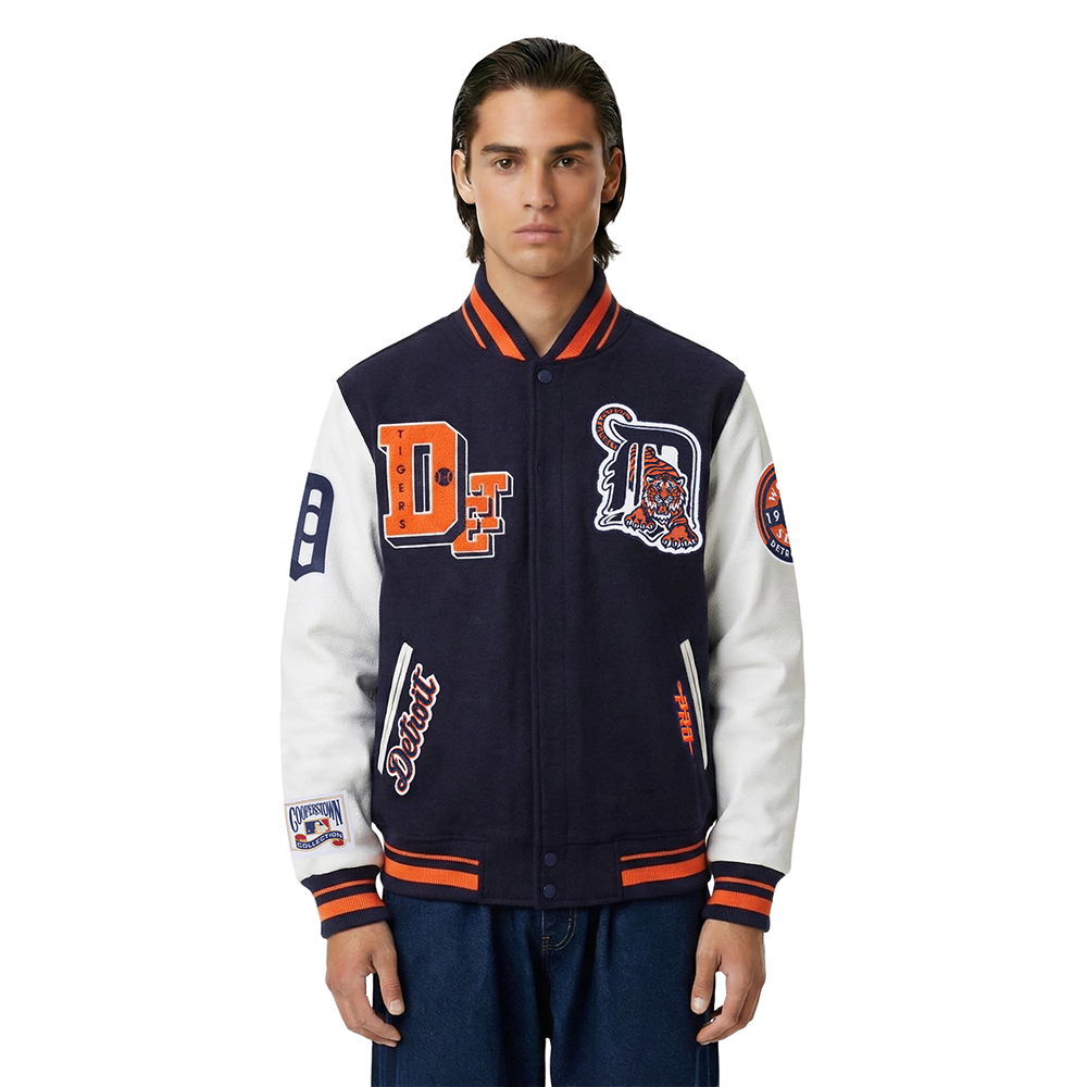 MLB DETROIT TIGERS BEST OF MEN'S RIB WOOL VARSITY JACKET (MIDNIGHT NAVY/ORANGE/MIDNIGHT NAVY)