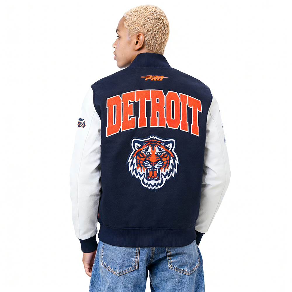MLB DETROIT TIGERS CITY ARCH MEN'S WOOL VARSITY JACKET (MIDNIGHT NAVY/WHITE)