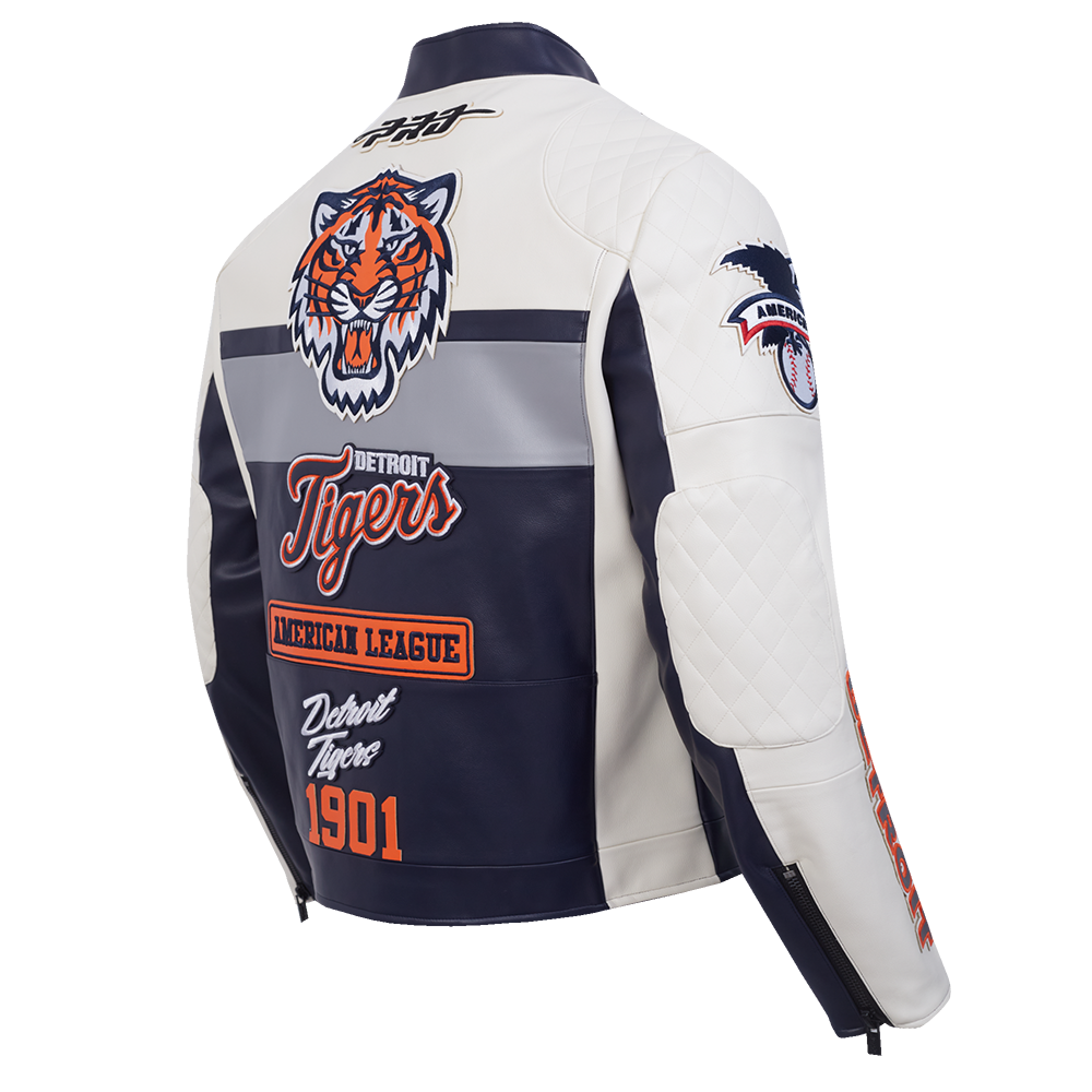 MLB DETROIT TIGERS MEN'S MOTO JACKET (EGGSHELL/ MIDNIGHT NAVY)