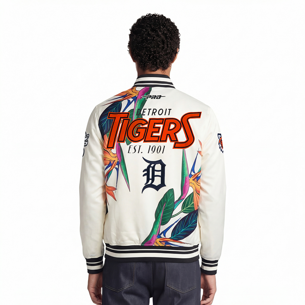 MLB DETROIT TIGERS PARADISE MEN'S SATIN JACKET (EGGSHELL/ BLACK)