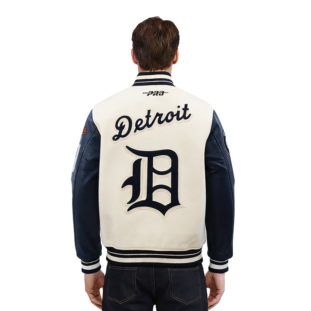MLB DETROIT TIGERS RETRO CLASSICS MEN'S RIB WOOL VARSITY JACKET (EGGSHELL/ MIDNIGHT NAVY)