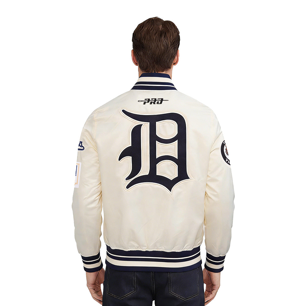 MLB DETROIT TIGERS RETRO CLASSICS MEN'S PRO SATIN YD RIB JACKET (EGGSHELL/ MIDNIGHT NAVY)