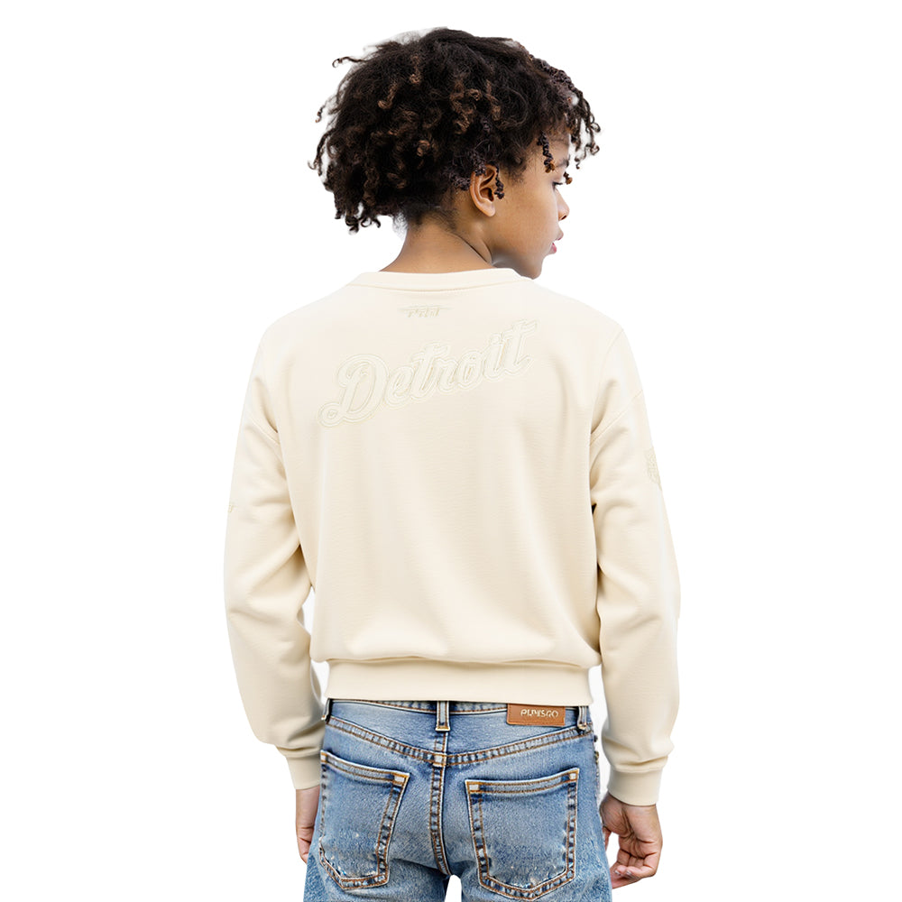 MLB DETROIT TIGERS NEUTRAL BIG GIRL'S  FLEECE CREWNECK (EGGSHELL)
