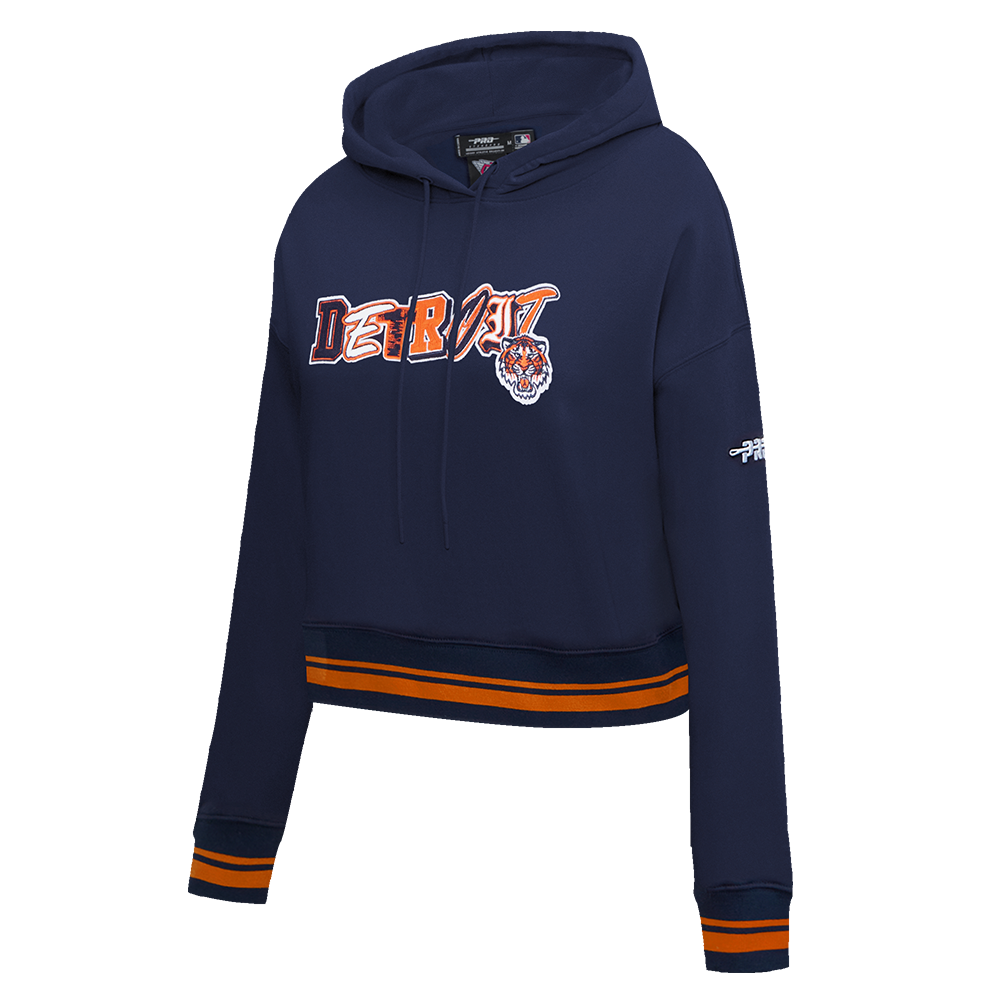 MLB DETROIT TIGERS CITY RANSOM WOMEN'S RIB FLC CROPPED PO HOODIE (MIDNIGHT NAVY/ORANGE/MIDNIGHT NAVY)