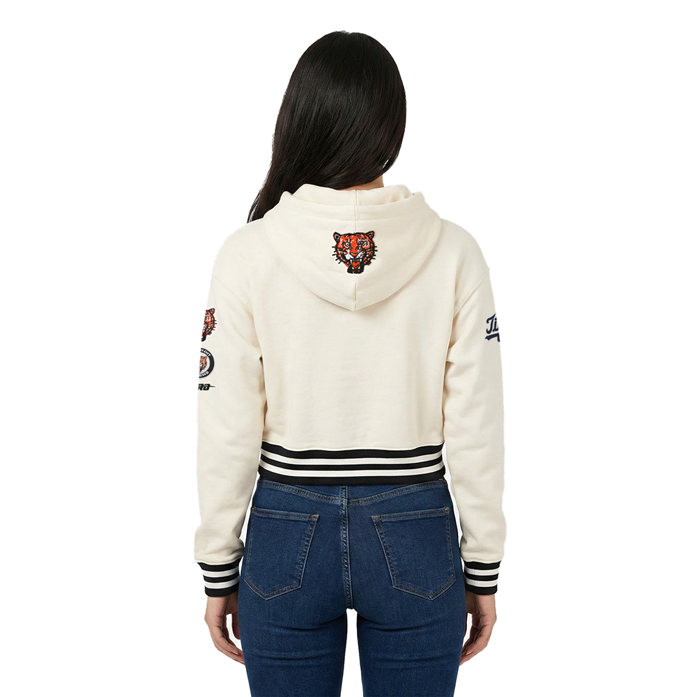 MLB DETROIT TIGERS RETRO CLASSICS WOMEN'S CROPPED PULLOVER HOODIE (EGGSHELL/ MIDNIGHT NAVY)