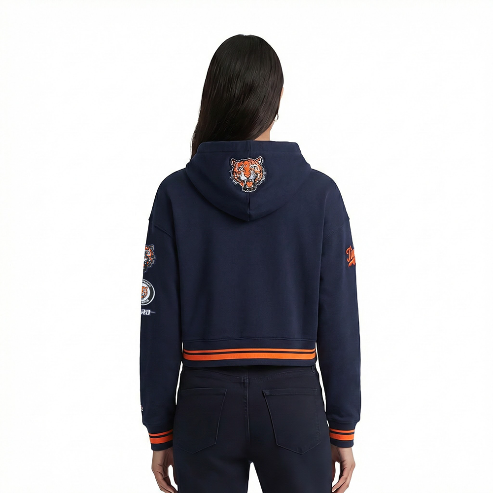 MLB DETROIT TIGERS RETRO CLASSICS WOMEN'S CROPPED PULLOVER HOODIE (MIDNIGHT NAVY/ORANGE/MIDNIGHT NAVY)