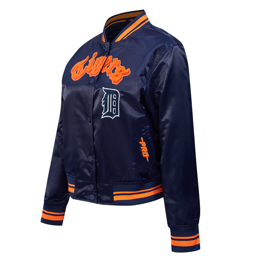 MLB DETROIT TIGERS BEST OF WOMEN'S RIB SATIN JACKET (MIDNIGHT NAVY/ORANGE/MIDNIGHT NAVY)