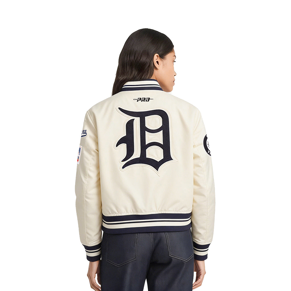 MLB DETROIT TIGERS RETRO CLASSICS WOMEN'S SATIN JACKET (EGGSHELL/ MIDNIGHT NAVY)