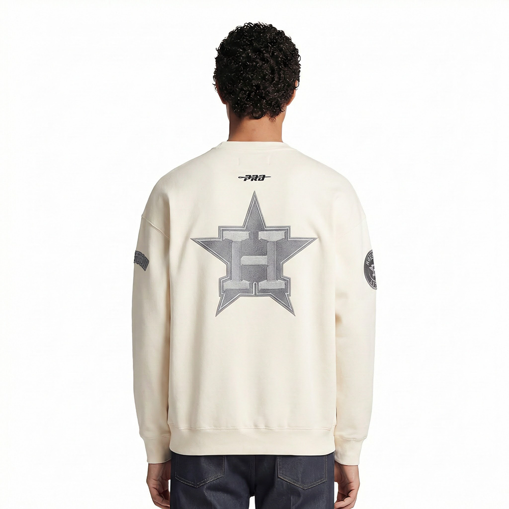 MLB HOUSTON ASTROS REVERSE FRENCH TERRY MEN'S DROP SHOULDER FLEECE CREWNECK (EGGSHELL)