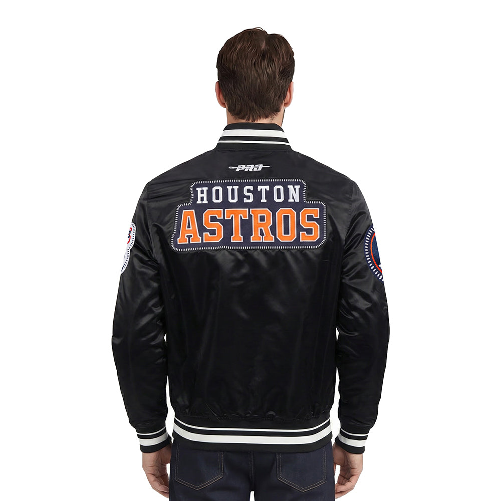 MLB HOUSTON ASTROS DIY PICK STITCH MEN'S RIB SATIN JACKET (BLACK)