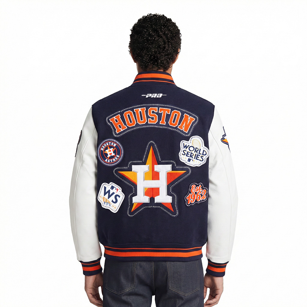 MLB HOUSTON ASTROS DIY PICK STITCH MEN'S RIB WOOL VARSITY JACKET (MIDNIGHT NAVY/ORANGE/MIDNIGHT NAVY)