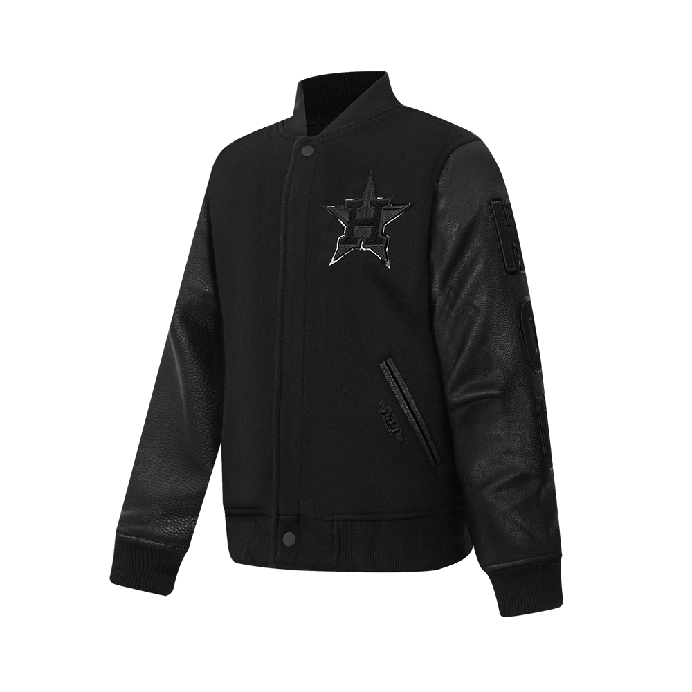 MLB HOUSTON ASTROS TRIPLE BLACK BIG BOYS WOOL VARSITY JACKET (JET BLACK)