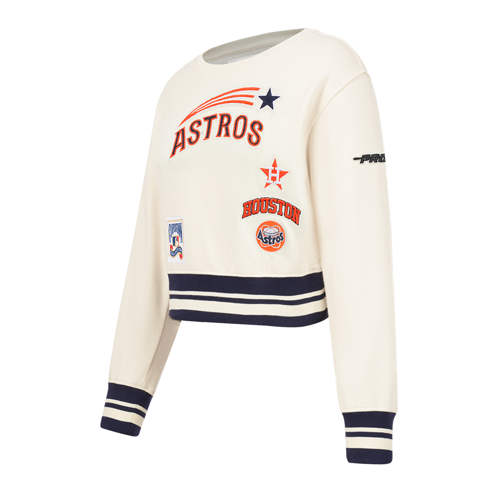 MLB HOUSTON ASTROS RETRO CLASSIC BIG GIRLS RIB FLEECE CREWNECK (EGGSHELL/ MIDNIGHT NAVY)