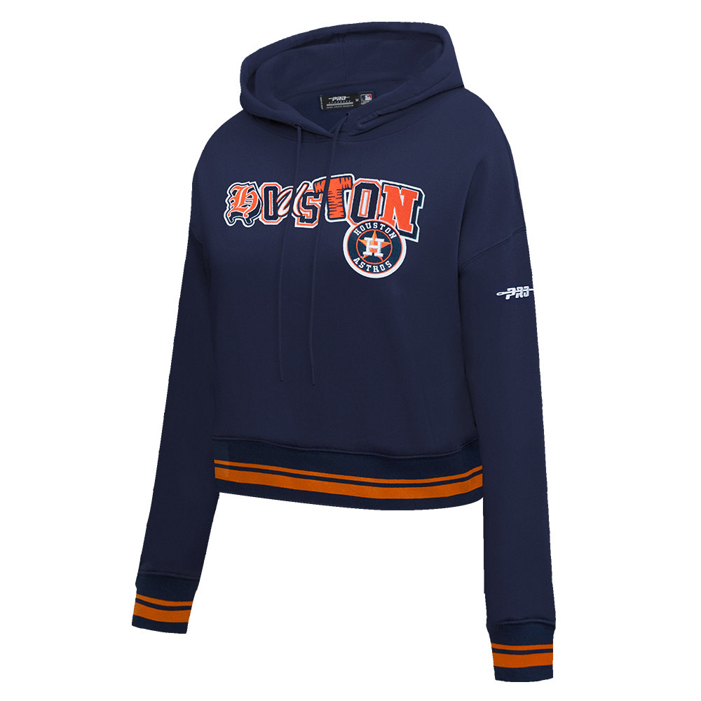 MLB HOUSTON ASTROS CITY RANSOM WOMEN'S RIB FLC CROPPED PO HOODIE (MIDNIGHT NAVY/ORANGE/MIDNIGHT NAVY)