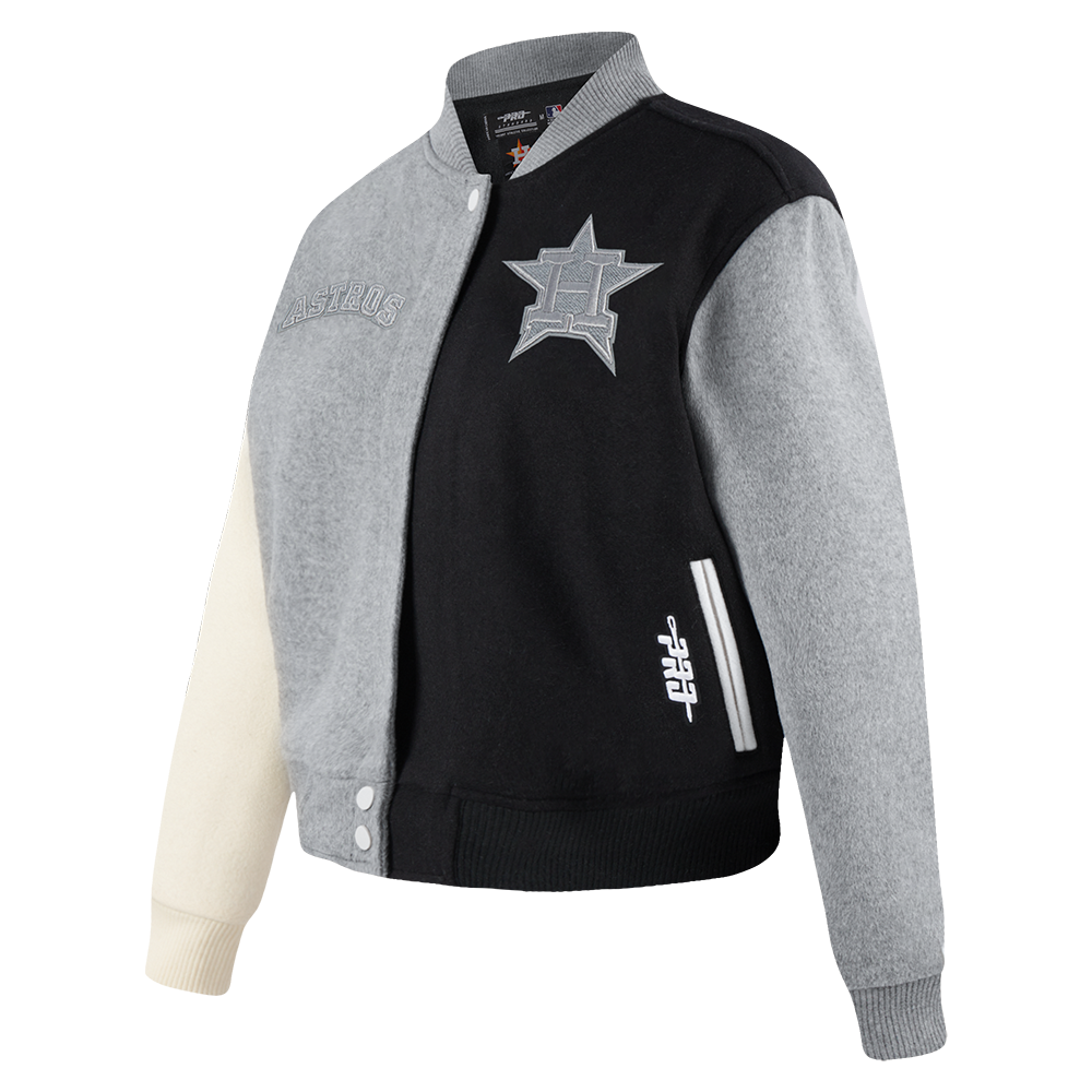 MLB HOUSTON ASTROS REVERSE FRENCH TERRY WOMEN'S WOOL VARSITY JACKET (BLACK/GRAY/EGGSHELL)
