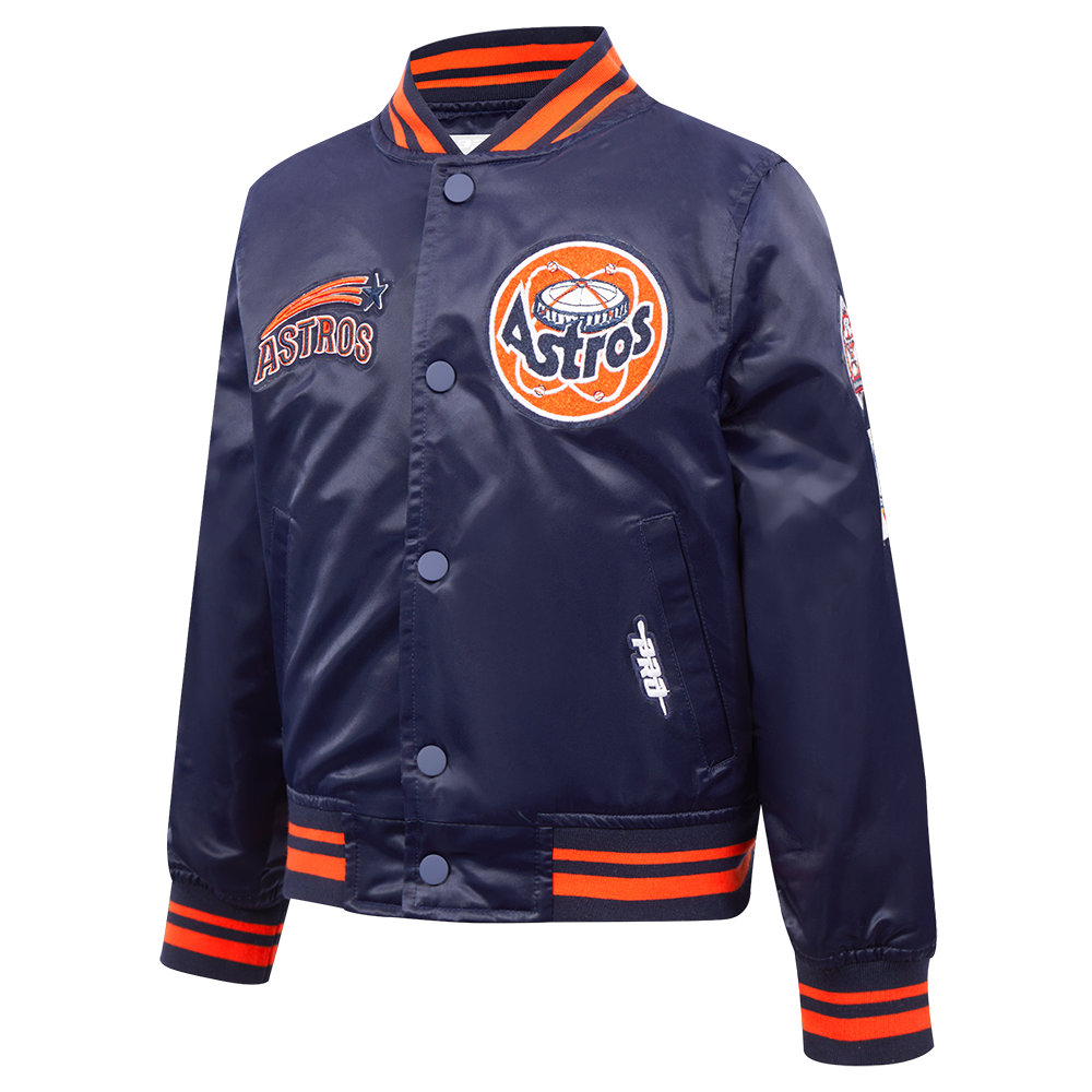 MLB HOUSTON ASTROS RETRO CLASSIC LITTLE BOYS RIB SATIN JACKET (MIDNIGHT NAVY/ORANGE/MIDNIGHT NAVY)