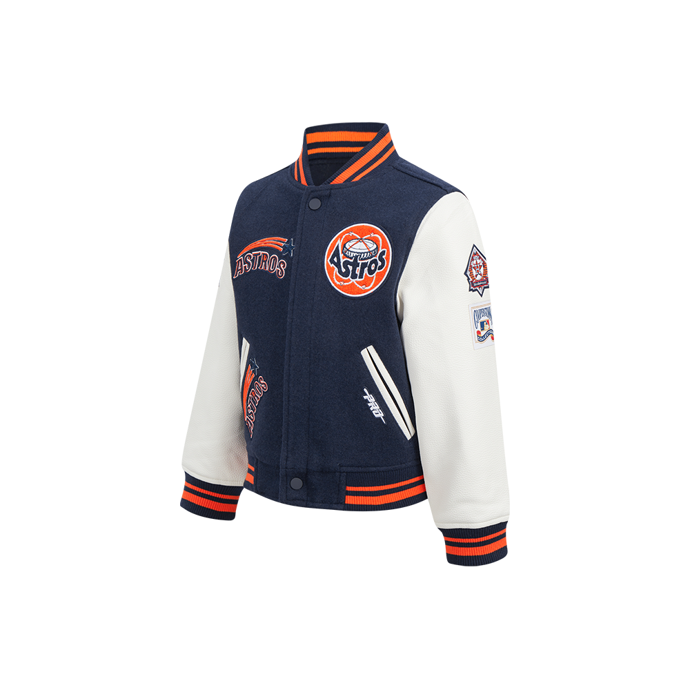 MLB HOUSTON ASTROS RETRO CLASSIC LITTLE BOYS RIB WOOL VARSITY JACKET (MIDNIGHT NAVY/ORANGE/MIDNIGHT NAVY)