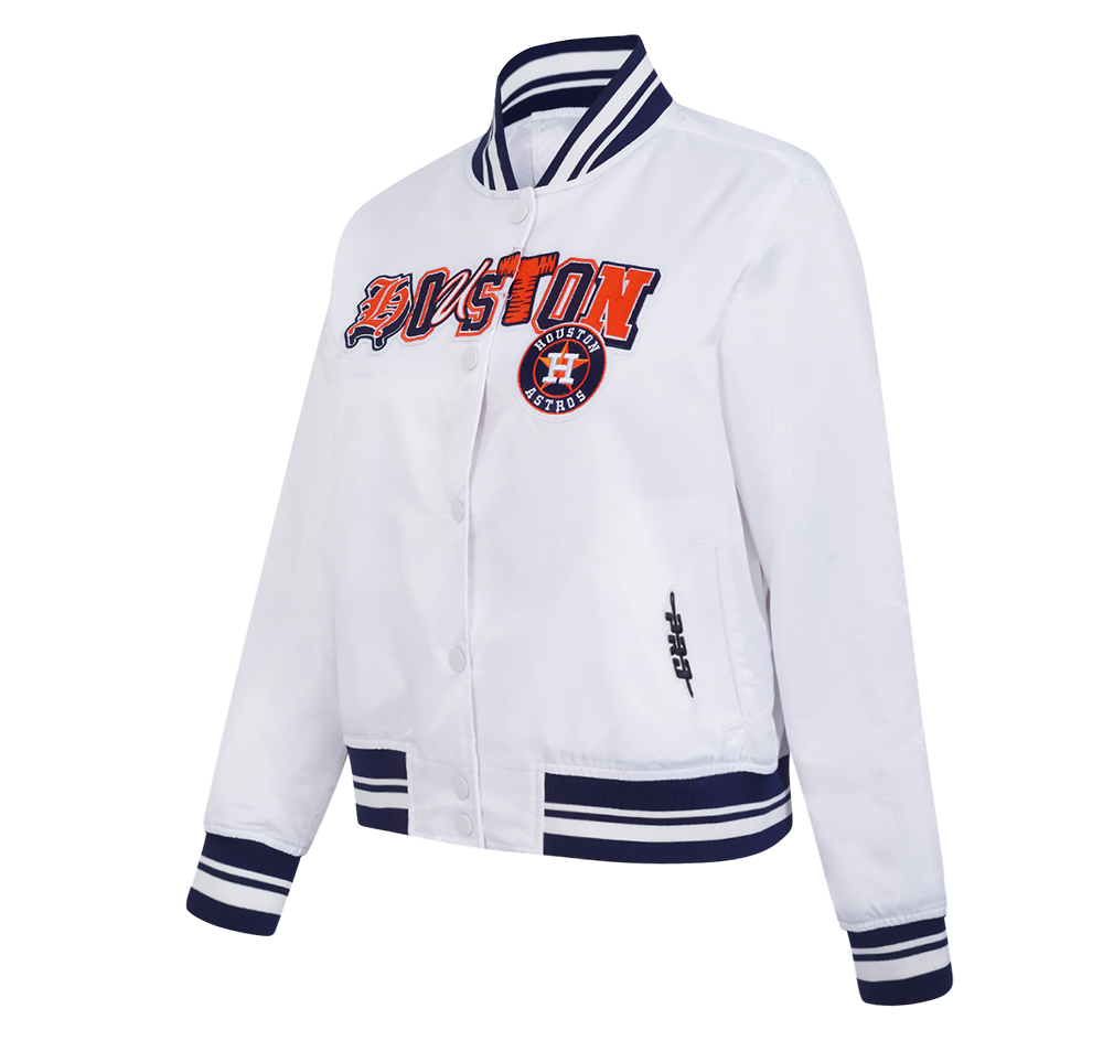MLB HOUSTON ASTROS CITY RANSOM WOMEN'S RIB SATIN JACKET (WHITE/MIDNIGHT NAVY)