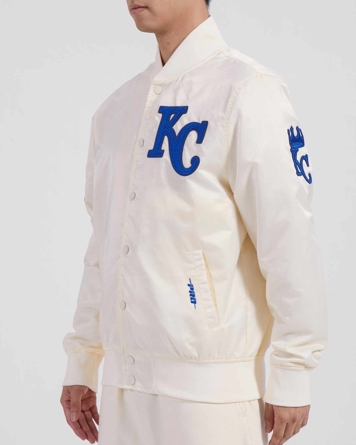MLB KANSAS CITY ROYALS TRIPLE TONAL SATIN JACKET (EGGSHELL)