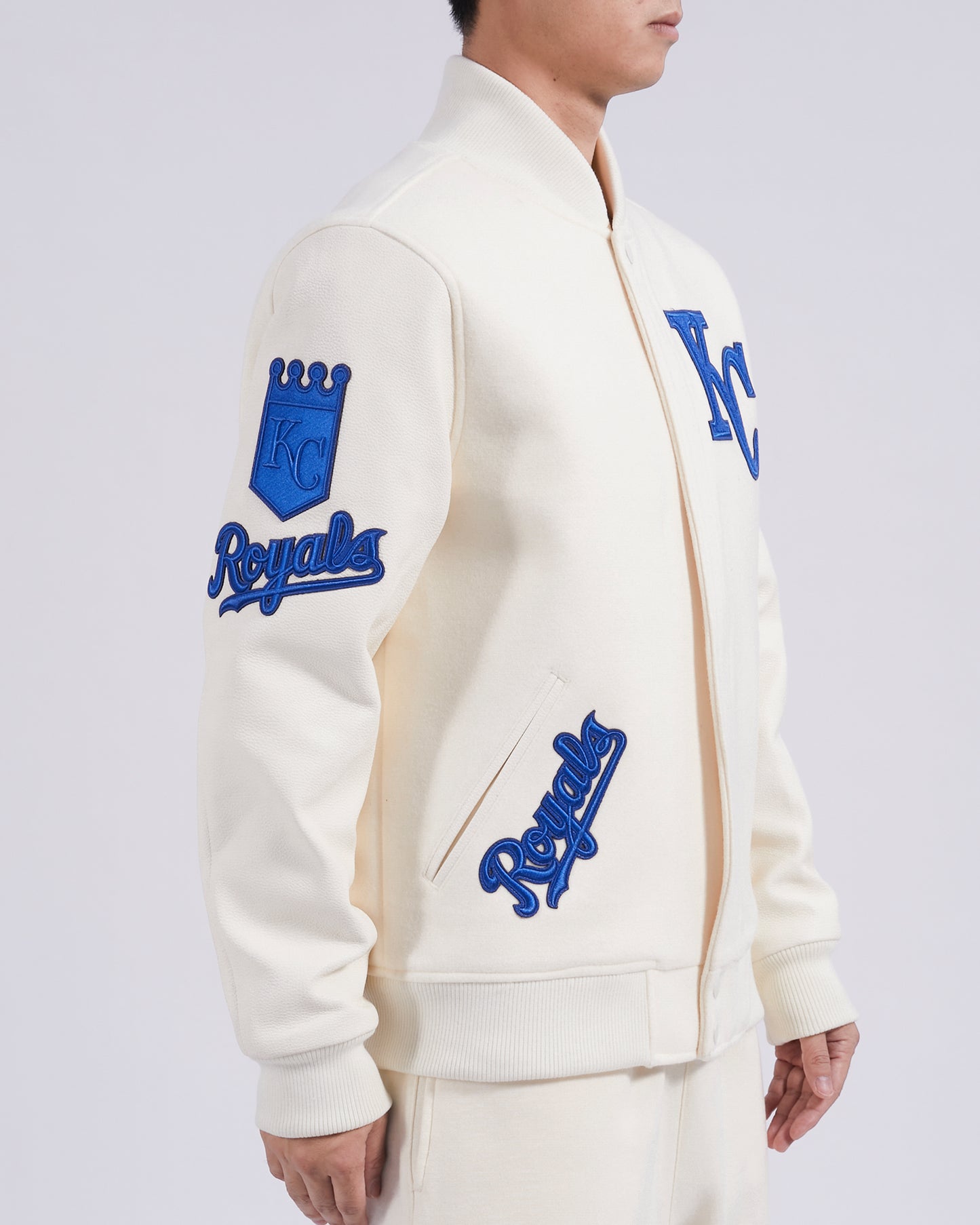 MLB KANSAS CITY ROYALS TRIPLE TONAL VARSITY JACKET (EGGSHELL)