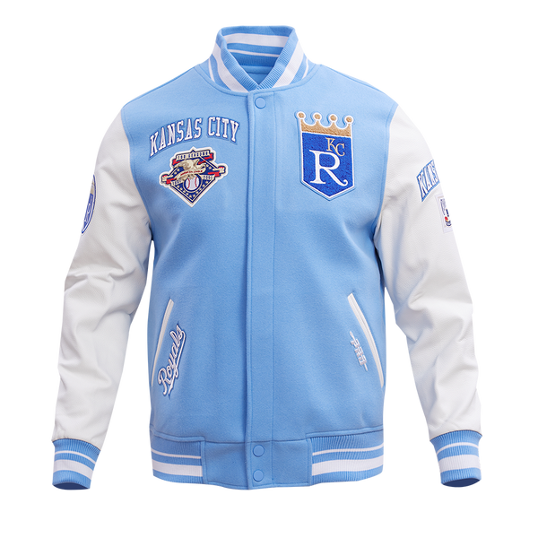 Kansas City Royals Poly Twill Varsity Jacket - Gray/Royal Medium