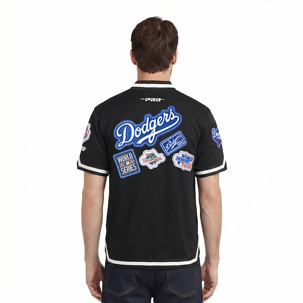 MLB LOS ANGELES DODGERS DIY PICK STITCH MEN'S DOUBLE KNIT SHORT SLEEVE JACKET (BLACK)