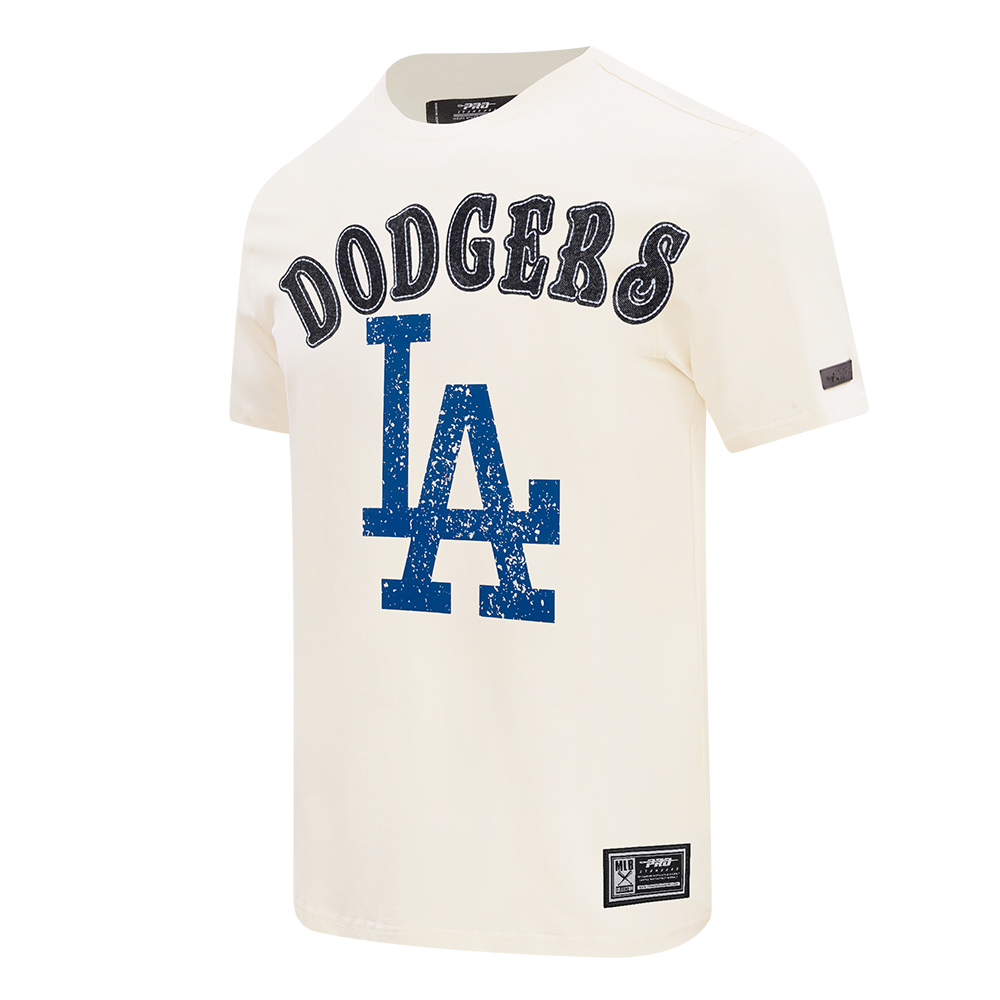 MLB LOS ANGELES DODGERS REBEL ATHLETICS STACKED LOGO MEN'S SJ TEE (EGGSHELL)