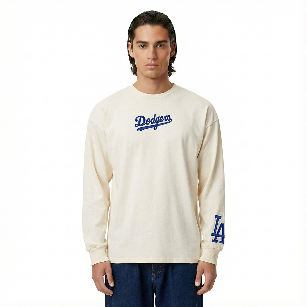 MLB LOS ANGELES DODGERS WINGSPAN MEN'S DROP SHOULDER LS TEE (EGGSHELL)