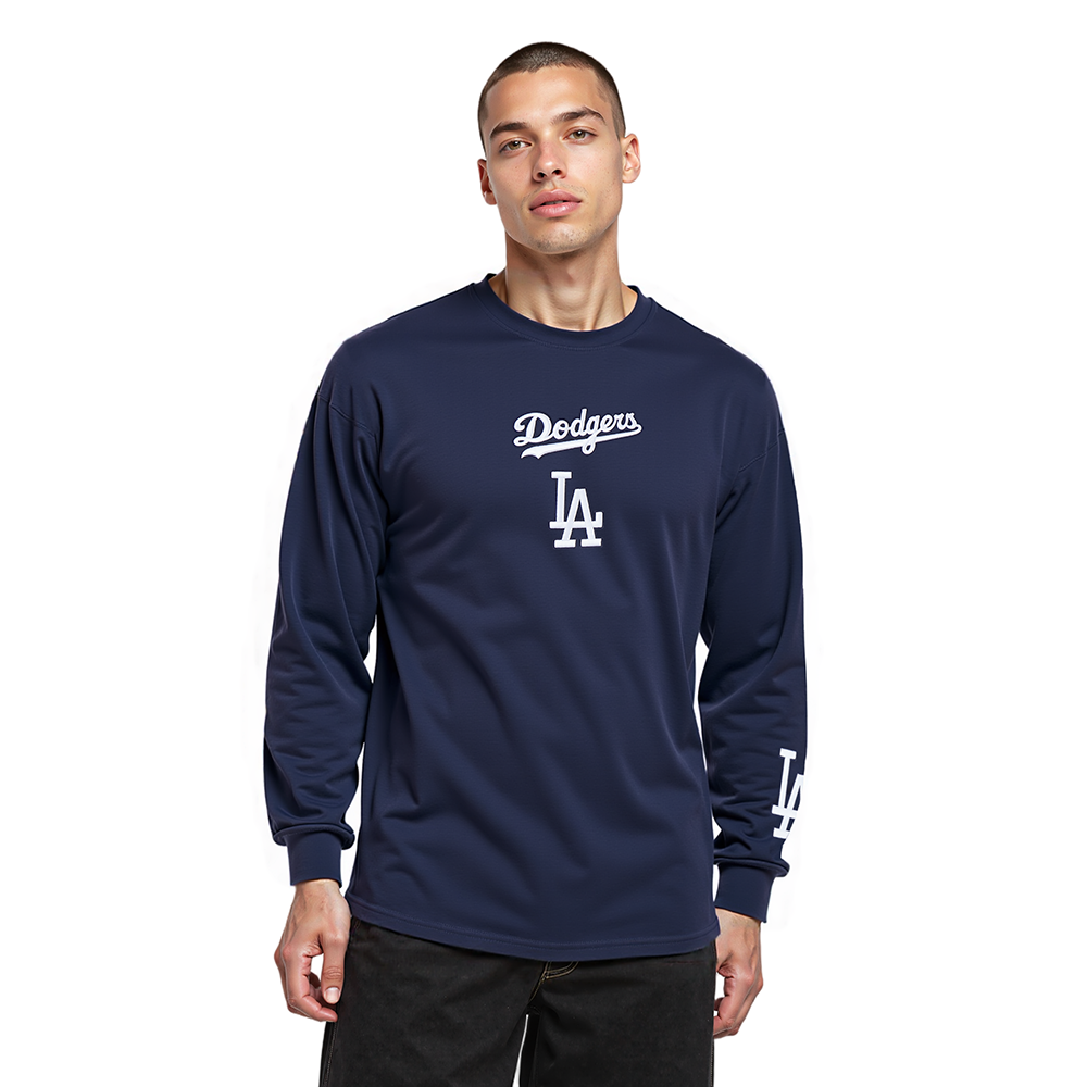 MLB LOS ANGELES DODGERS WINGSPAN MEN'S DROP SHOULDER LS TEE V2 (MIDNIGHT NAVY)