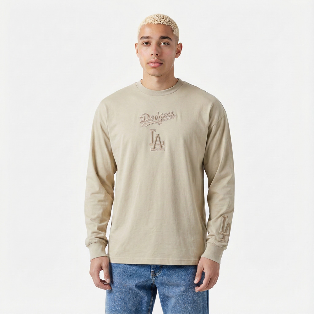 MLB LOS ANGELES DODGERS WINGSPAN MEN'S DROP SHOULDER LS TEE V2 (TAUPE)