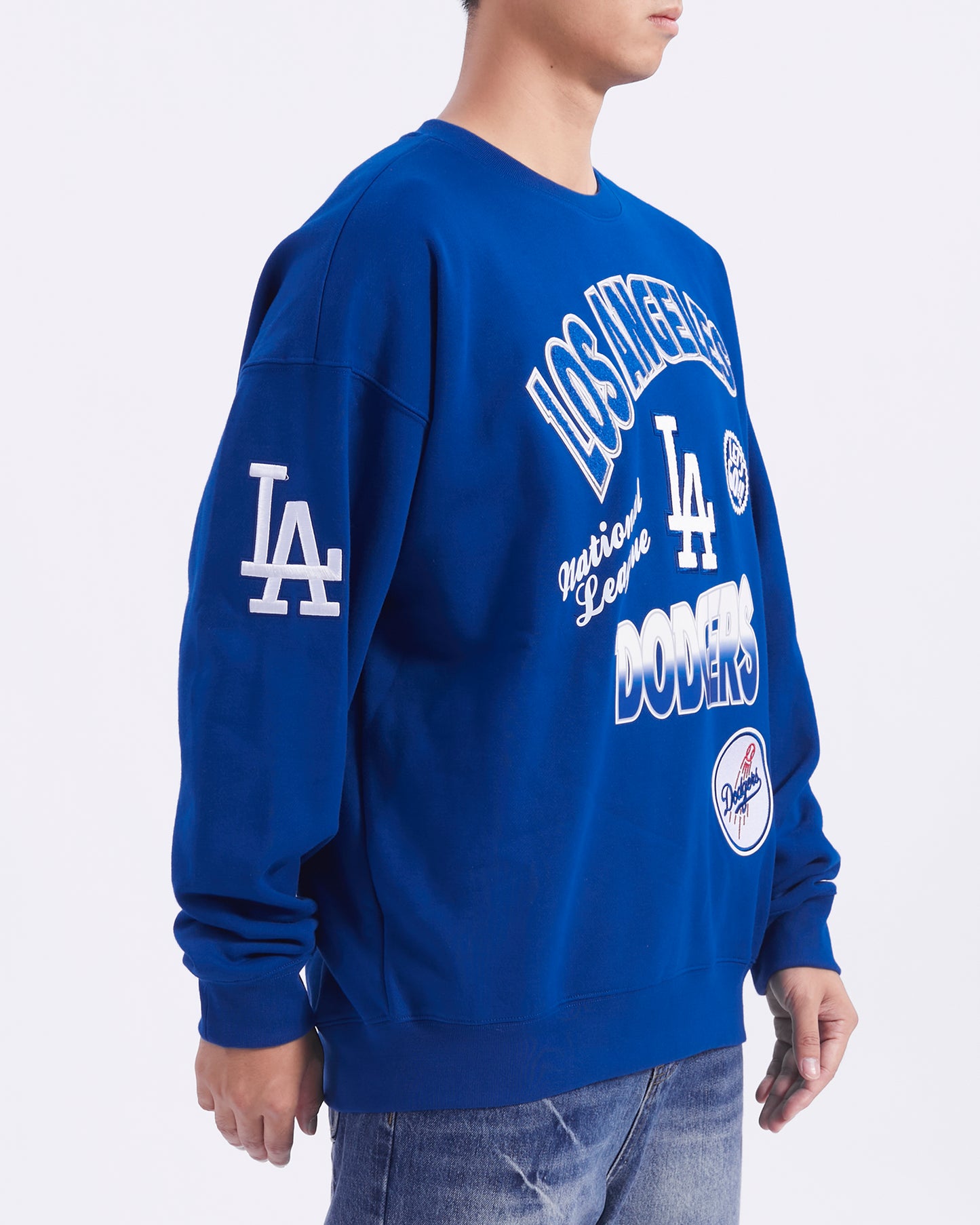MLB LOS ANGELES DODGERS TURN IT UP MEN'S DROP SHOULDER FLC CREWNECK (DODGER BLUE)