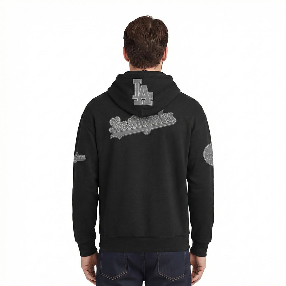 MLB LOS ANGELES DODGERS REVERSE FRENCH TERRY MEN'S DROP SHOULDER FLC PO HOODIE (BLACK)