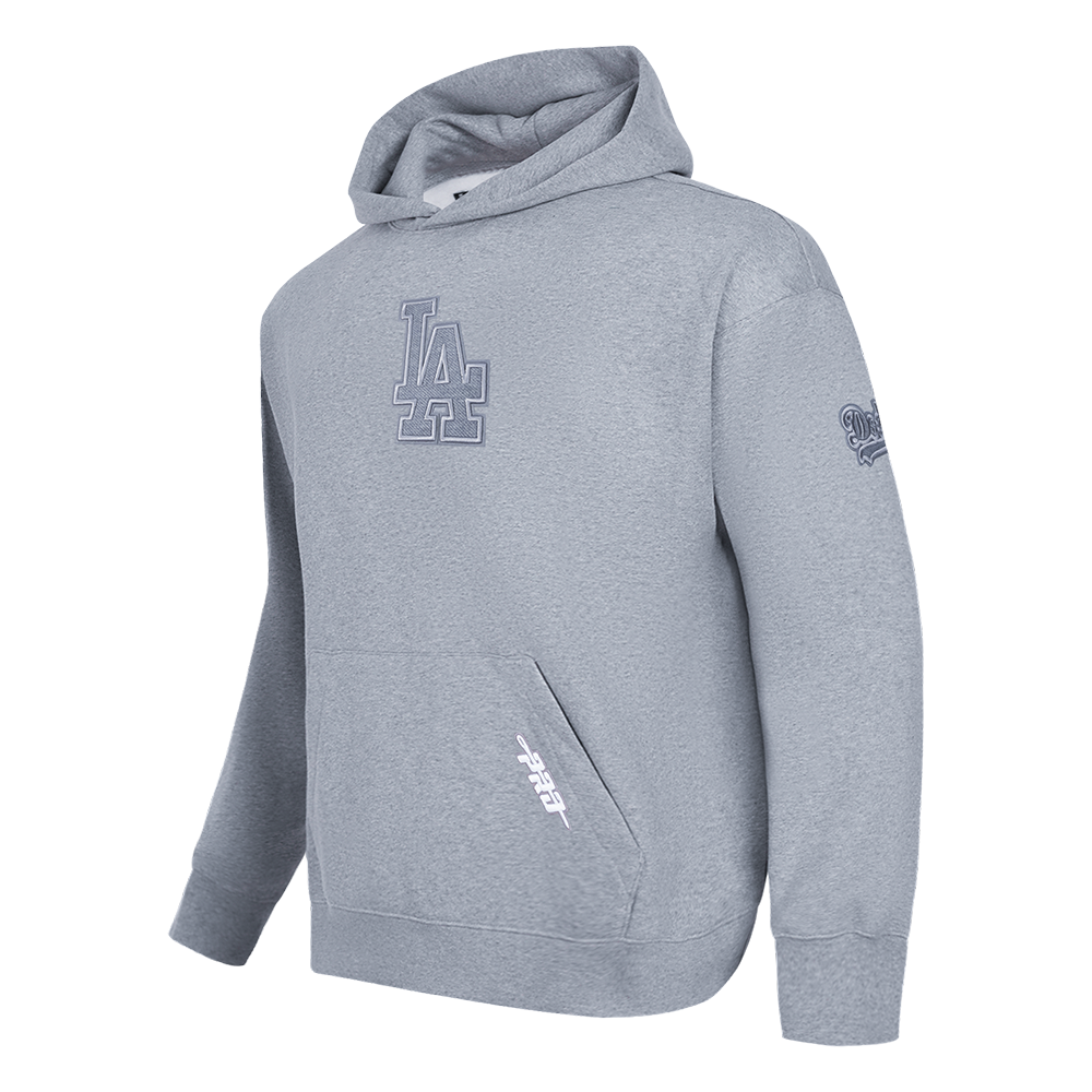 MLB LOS ANGELES DODGERS REVERSE FRENCH TERRY MEN'S DROP SHOULDER FLEECE PULLOVER HOODIE (DARK HEATHER GRAY)