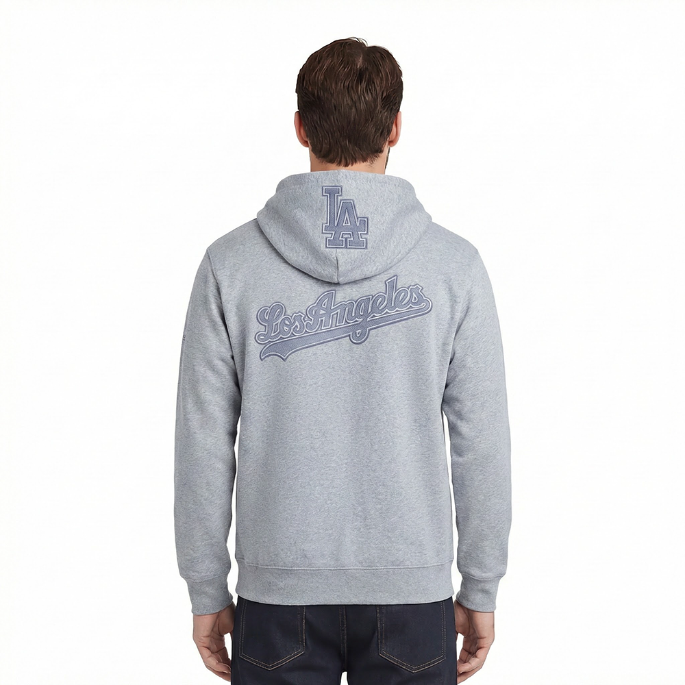 MLB LOS ANGELES DODGERS REVERSE FRENCH TERRY MEN'S DROP SHOULDER FLEECE PULLOVER HOODIE (DARK HEATHER GRAY)