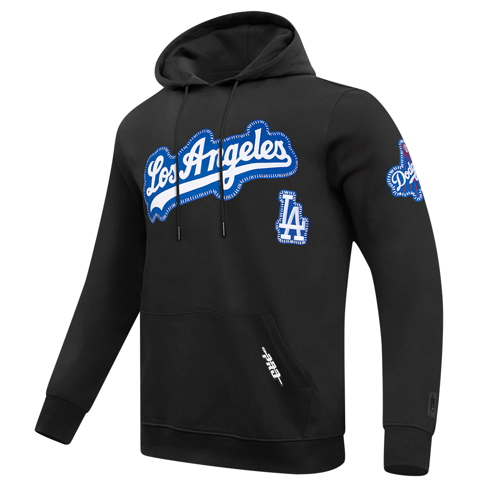 MLB LOS ANGELES DODGERS DIY PICK STITCH MEN'S DOUBLE KNIT PULLOVER HOODIE (BLACK)